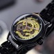 Мужские механические часы Winner 8222 Black-Gold Steel с автоподзаводом и стальным браслетом