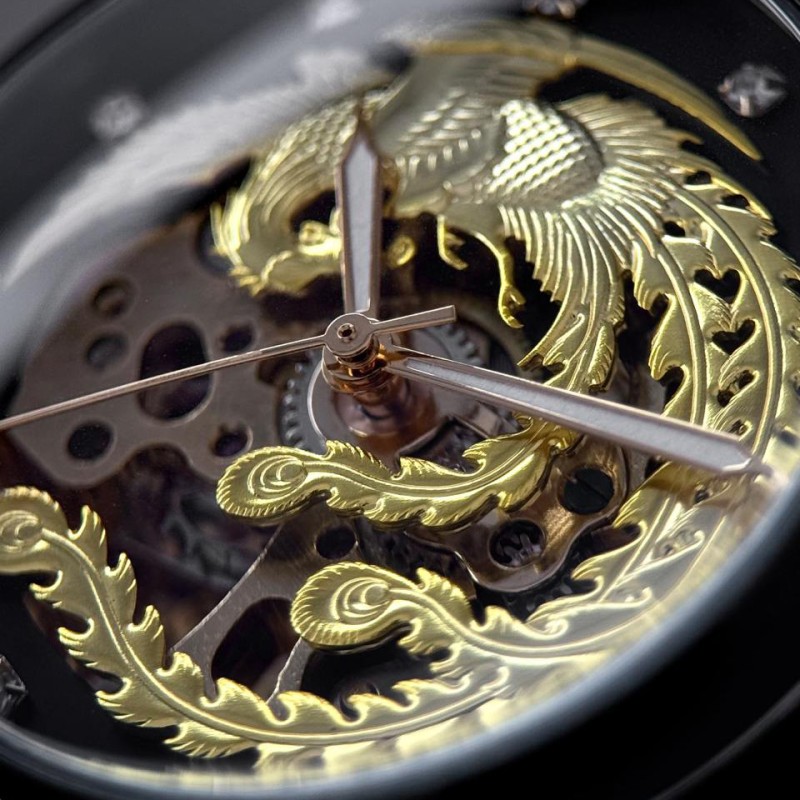 Мужские механические часы Winner 8222 Black-Gold Steel с автоподзаводом и стальным браслетом