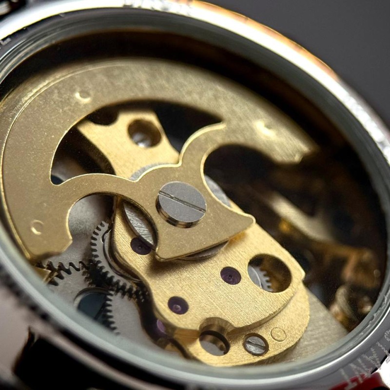 Мужские механические часы Winner 8222 Black-Gold Steel с автоподзаводом и стальным браслетом