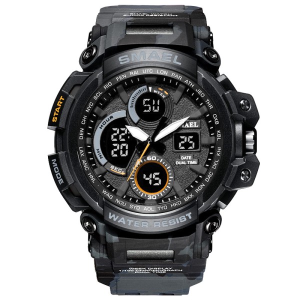 Мужские спортивные часы Smael 1708 Camo Gray с комбинированным циферблатом и подсветкой