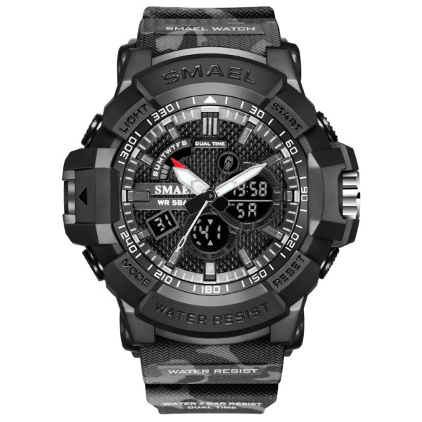 Мужские спортивные часы Smael 1809 Camo Black с комбинированным циферблатом и водозащитой 50м