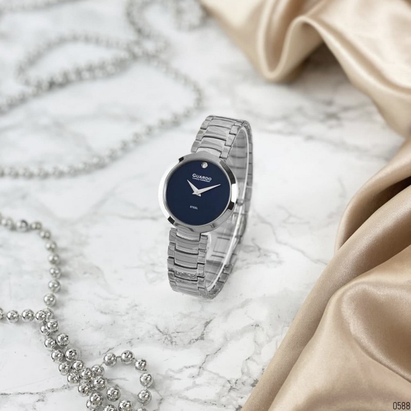 Жіночий годинник Guardo S02407-3 Silver-Blue з синім циферблатом та сріблястим браслетом