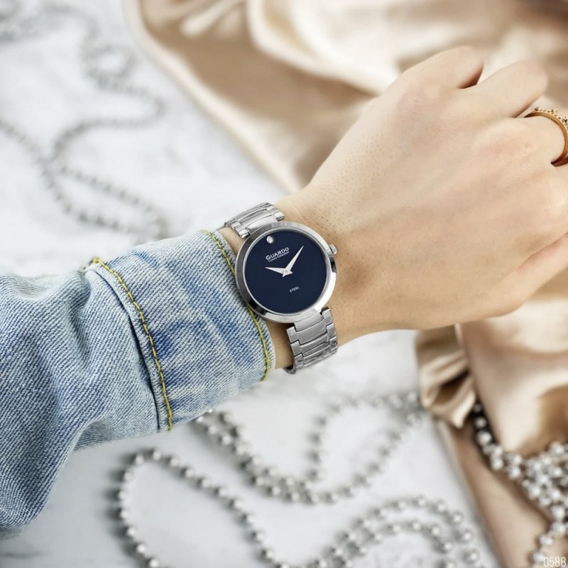 Жіночий годинник Guardo S02407-3 Silver-Blue з синім циферблатом та сріблястим браслетом