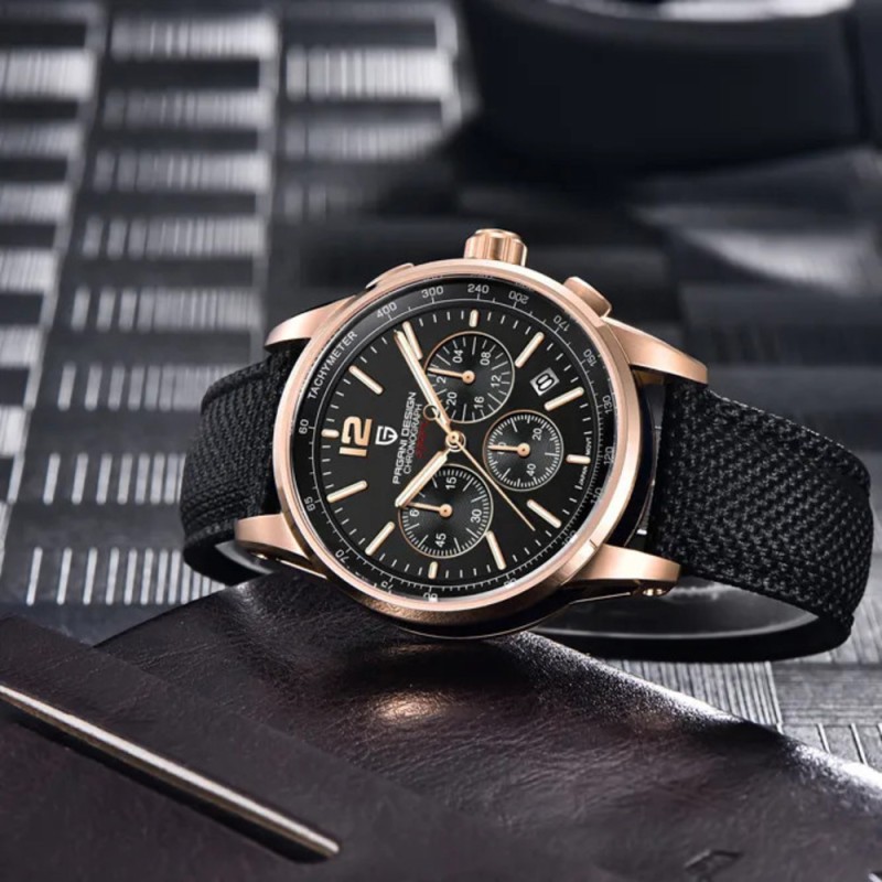 Чоловічий годинник Pagani Design YS008 Rose Gold-Black з сапфіровим склом та хронографом