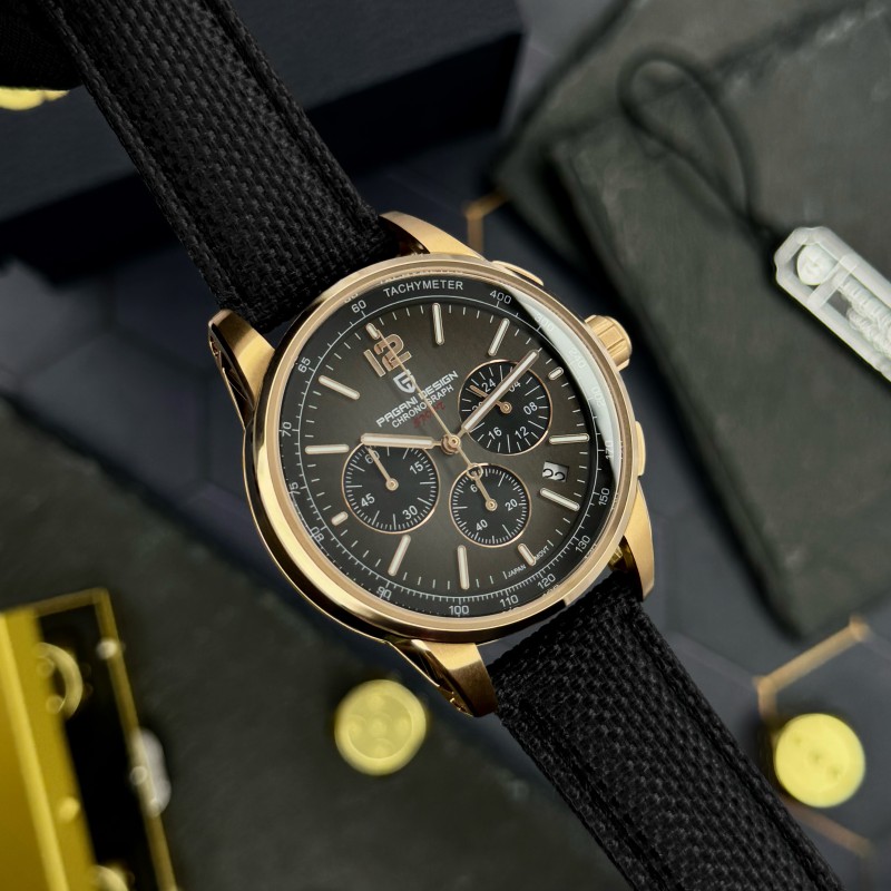 Чоловічий годинник Pagani Design YS008 Rose Gold-Black з сапфіровим склом та хронографом