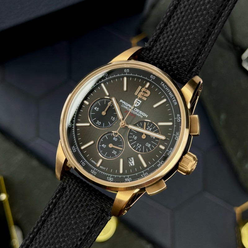 Чоловічий годинник Pagani Design YS008 Rose Gold-Black з сапфіровим склом та хронографом