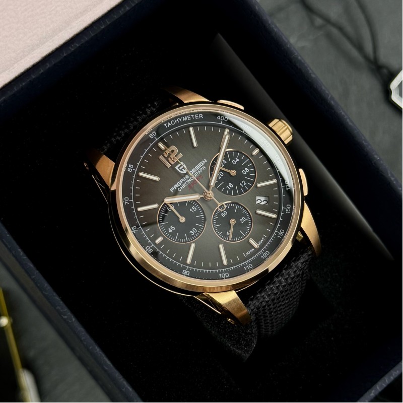 Чоловічий годинник Pagani Design YS008 Rose Gold-Black з сапфіровим склом та хронографом
