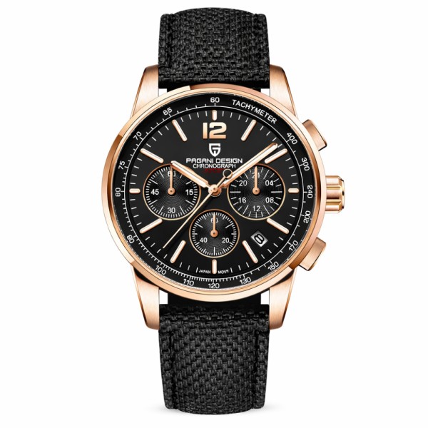Чоловічий годинник Pagani Design YS008 Rose Gold-Black з сапфіровим склом та хронографом