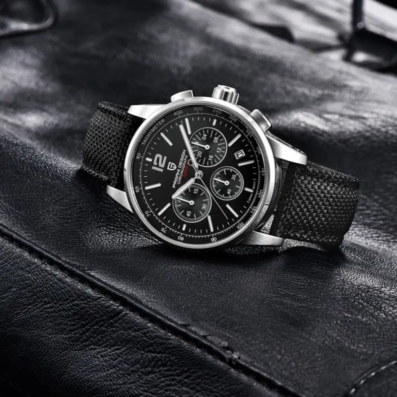 Мужские часы Pagani Design YS008 Silver-Black с сапфировым стеклом и хронографом SEIKO VK63
