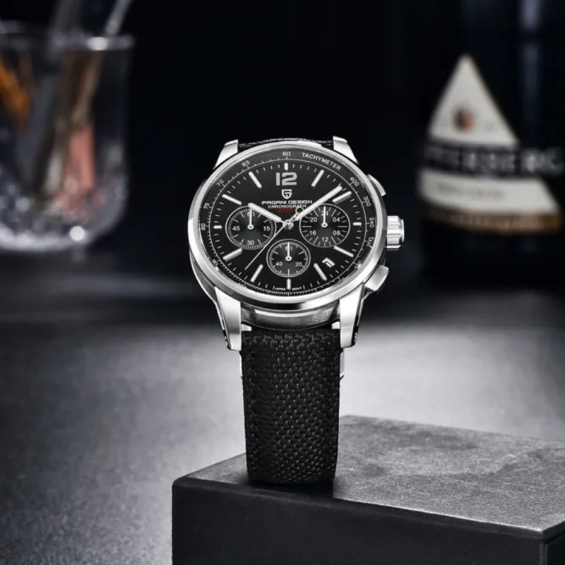 Мужские часы Pagani Design YS008 Silver-Black с сапфировым стеклом и хронографом SEIKO VK63