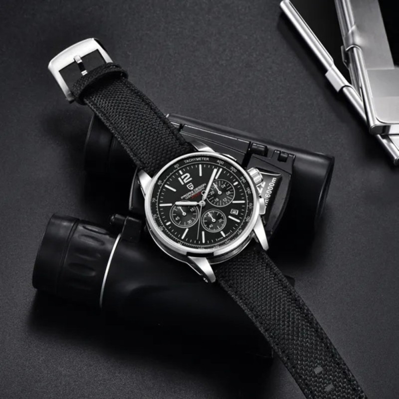 Мужские часы Pagani Design YS008 Silver-Black с сапфировым стеклом и хронографом SEIKO VK63