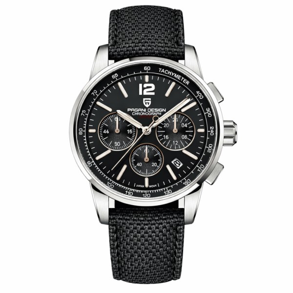 Мужские часы Pagani Design YS008 Silver-Black с сапфировым стеклом и хронографом SEIKO VK63