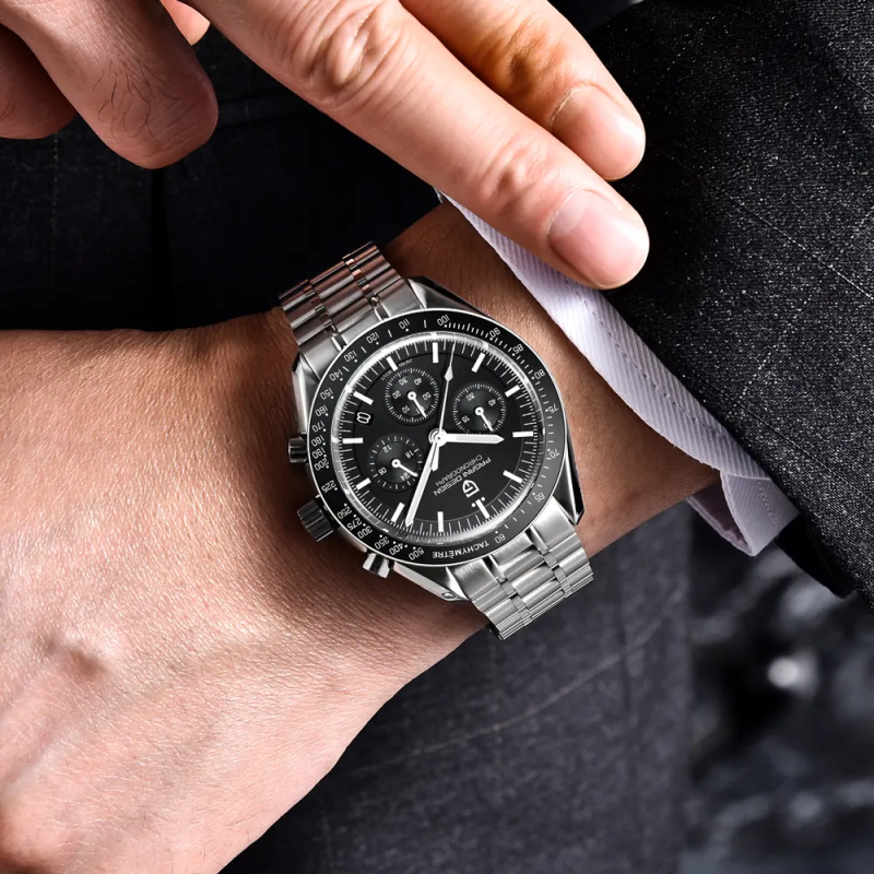 Мужские часы Pagani Design PD-1701 Silver-Black с сапфировым стеклом и механизмом Seiko VK63