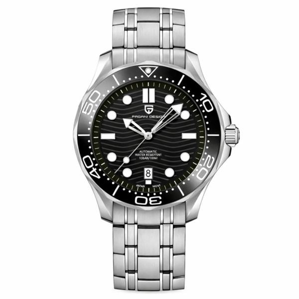 Мужские часы Pagani Design PD-1685 Silver-Black Steel с сапфировым стеклом и механизмом SEIKO