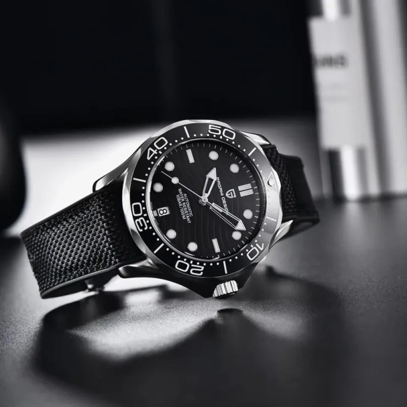 Мужские часы Pagani Design PD-1685 Silver-Black с сапфировым стеклом и механизмом SEIKO NH35A