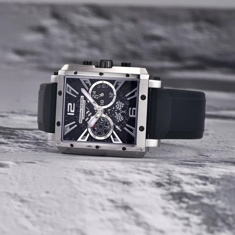 Мужские часы Pagani Design PD-1725 Silver-Black с сапфировым стеклом и механизмом SEIKO VK64