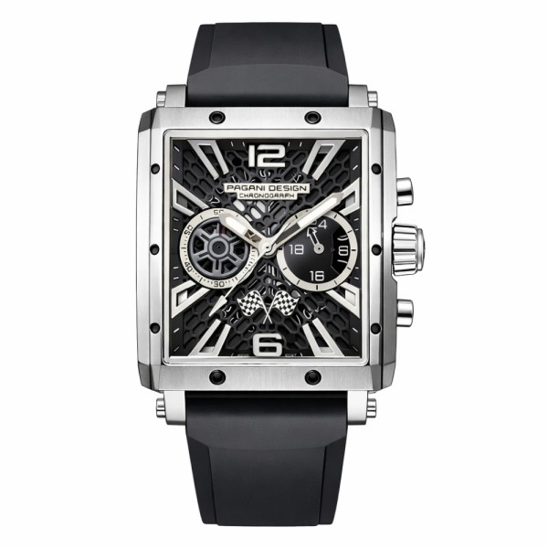 Мужские часы Pagani Design PD-1725 Silver-Black с сапфировым стеклом и механизмом SEIKO VK64