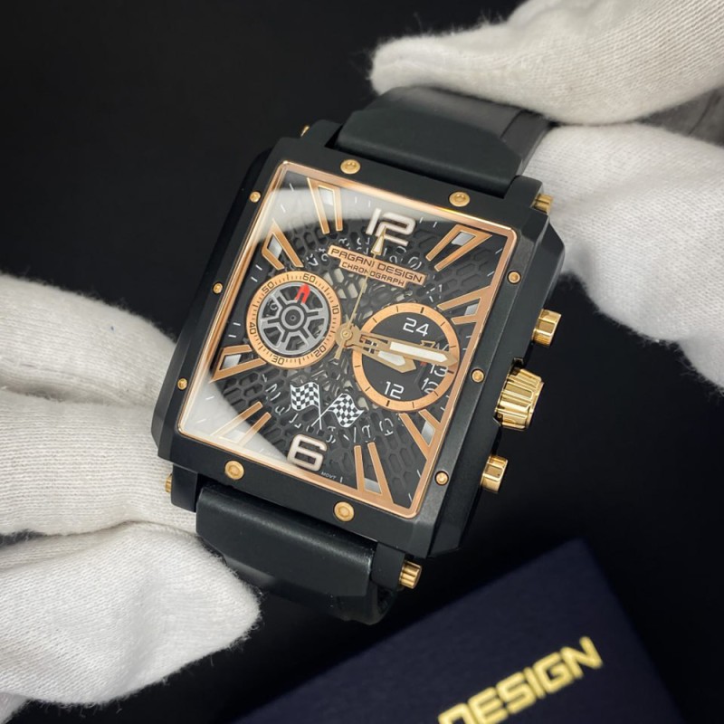 Мужские часы Pagani Design PD-1725 Black-Black с сапфировым стеклом и механизмом SEIKO VK64
