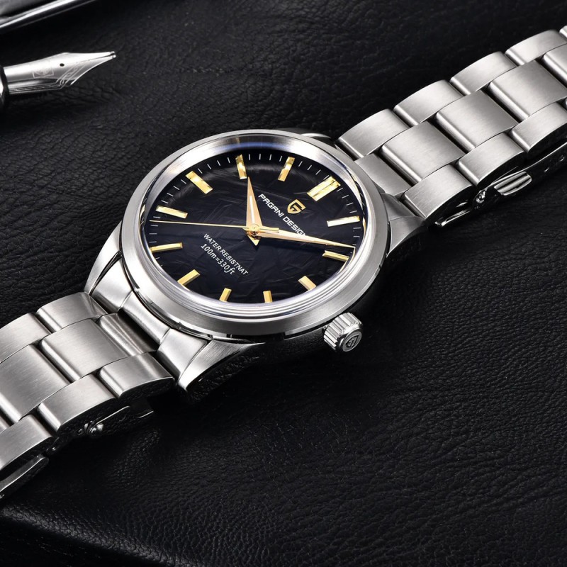 Мужские часы Pagani Design PD-1734 Silver-Black с сапфировым стеклом и механизмом SEIKO VH31