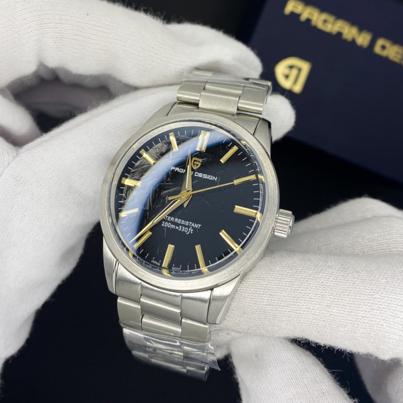 Мужские часы Pagani Design PD-1734 Silver-Black с сапфировым стеклом и механизмом SEIKO VH31