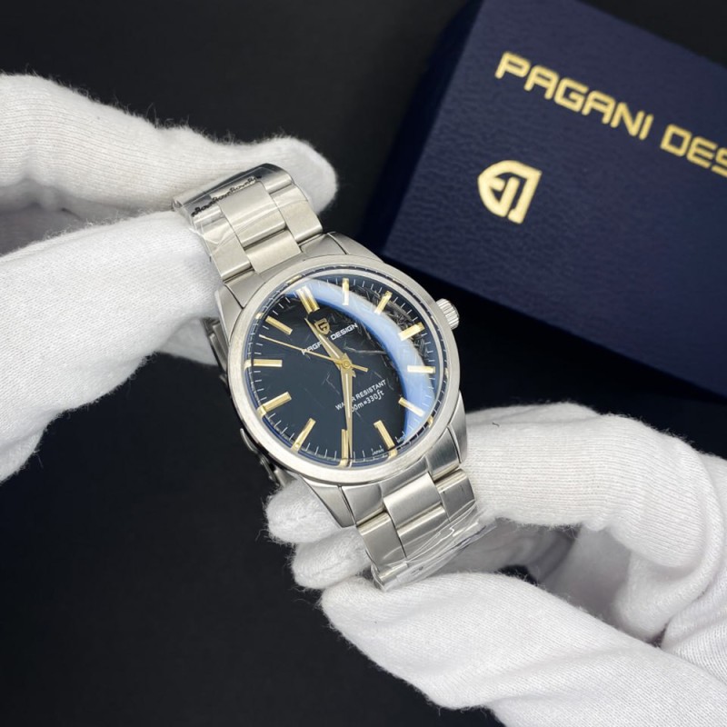 Мужские часы Pagani Design PD-1734 Silver-Black с сапфировым стеклом и механизмом SEIKO VH31