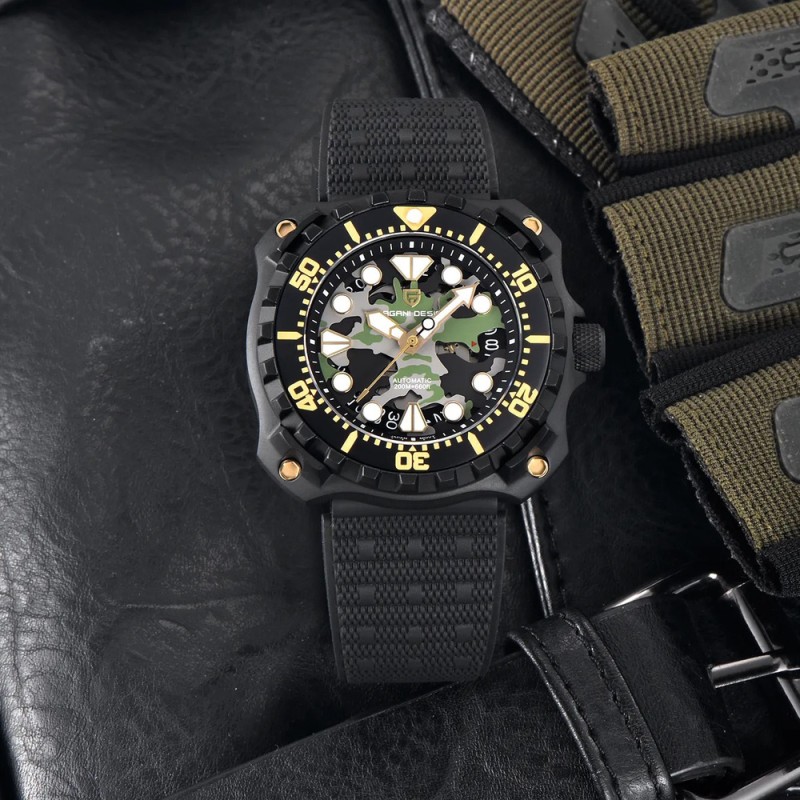 Мужские часы Pagani Design YN009 Black-Camo с сапфировым стеклом и механизмом Seiko NH35A