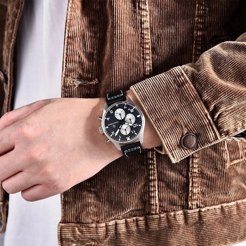 Мужские часы Pagani Design PD-1703 Silver-Black с сапфировым стеклом и хронографом SEIKO VK67