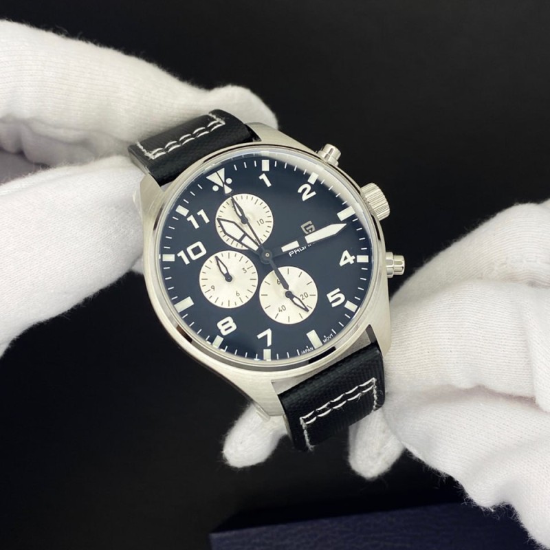 Мужские часы Pagani Design PD-1703 Silver-Black с сапфировым стеклом и хронографом SEIKO VK67