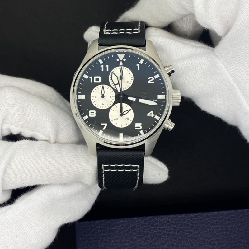 Мужские часы Pagani Design PD-1703 Silver-Black с сапфировым стеклом и хронографом SEIKO VK67