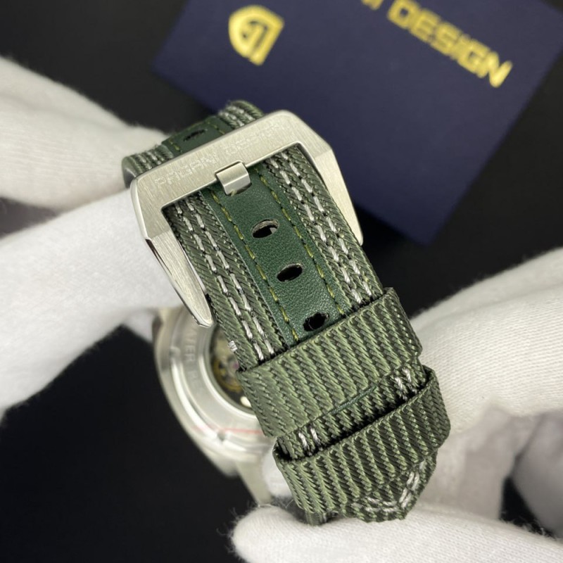 Мужские механические часы Pagani Design PD-1736 Silver-Green с сапфировым стеклом и механизмом SEIKO NH36