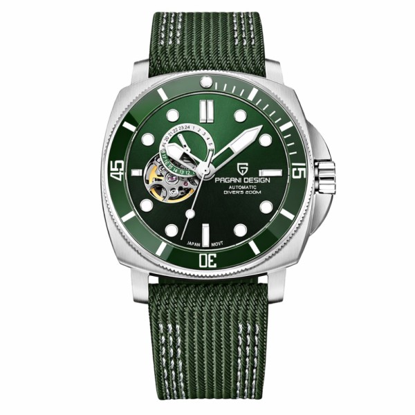 Мужские механические часы Pagani Design PD-1736 Silver-Green с сапфировым стеклом и механизмом SEIKO NH36