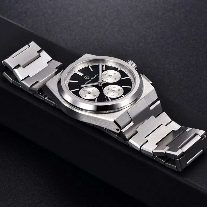 Мужские часы Pagani Design PD-1761 Silver-Black с сапфировым стеклом и механизмом SEIKO VK63