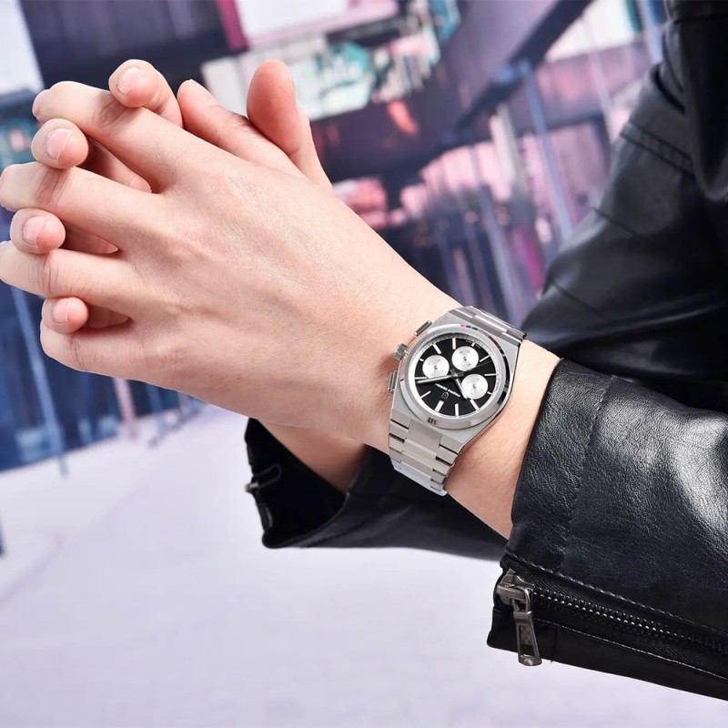 Мужские часы Pagani Design PD-1761 Silver-Black с сапфировым стеклом и механизмом SEIKO VK63