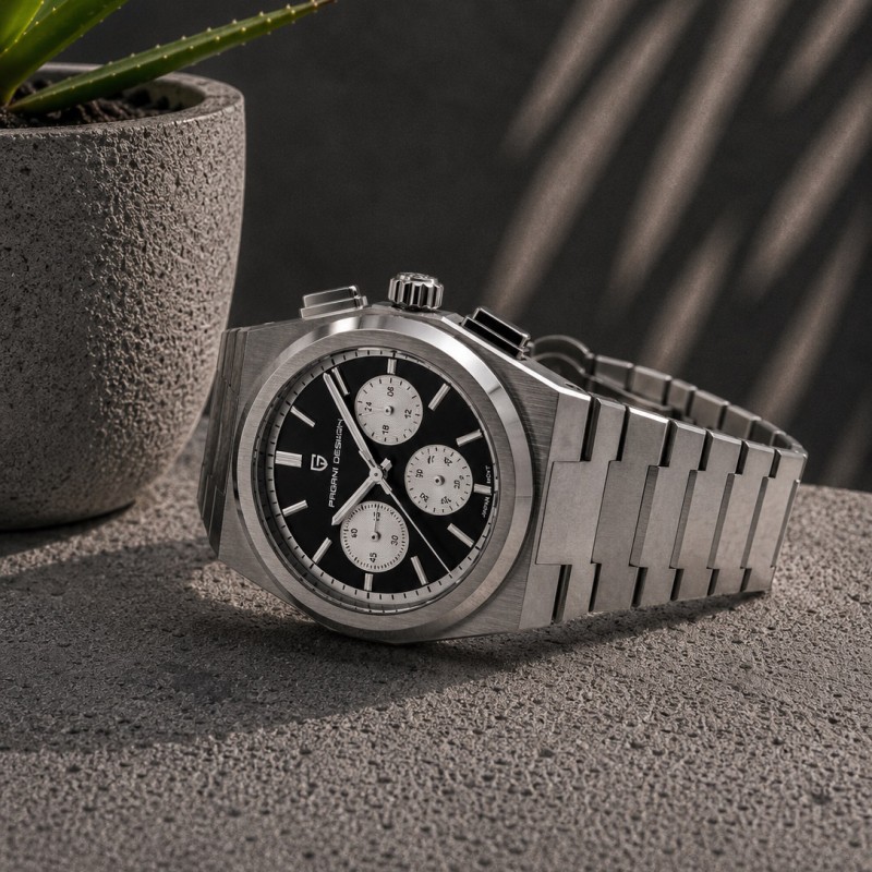 Мужские часы Pagani Design PD-1761 Silver-Black с сапфировым стеклом и механизмом SEIKO VK63