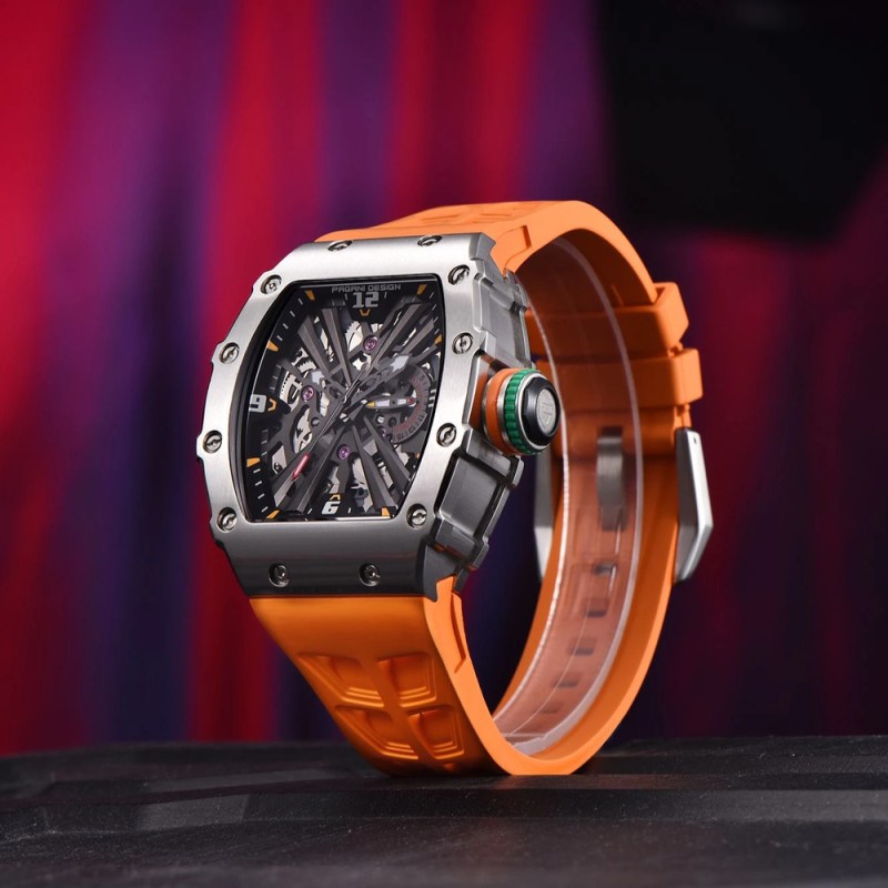 Мужские часы Pagani Design PD-1738 Silver-Orange с сапфировым стеклом и механизмом SEIKO VH65