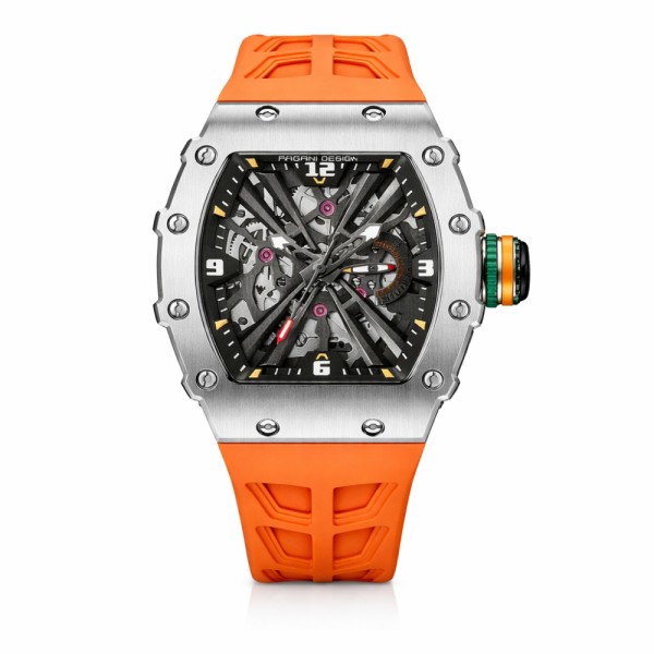 Мужские часы Pagani Design PD-1738 Silver-Orange с сапфировым стеклом и механизмом SEIKO VH65