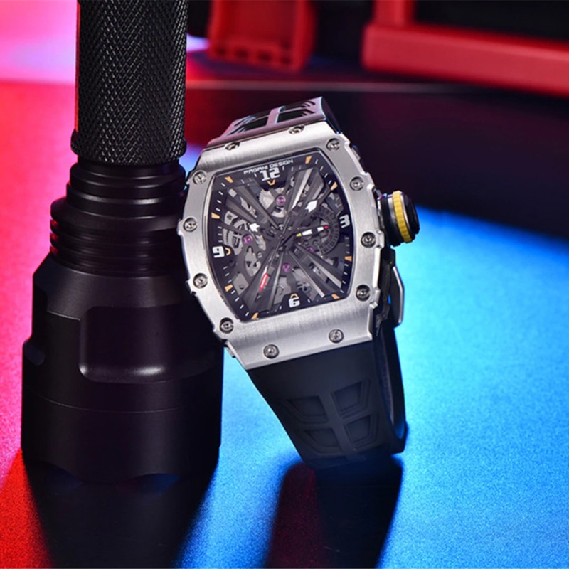 Мужские часы Pagani Design PD-1738 Silver-Black с сапфировым стеклом и японским механизмом SEIKO