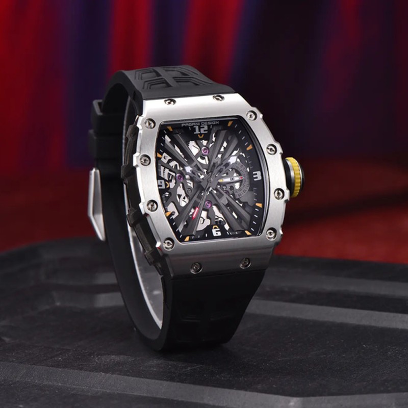 Мужские часы Pagani Design PD-1738 Silver-Black с сапфировым стеклом и японским механизмом SEIKO