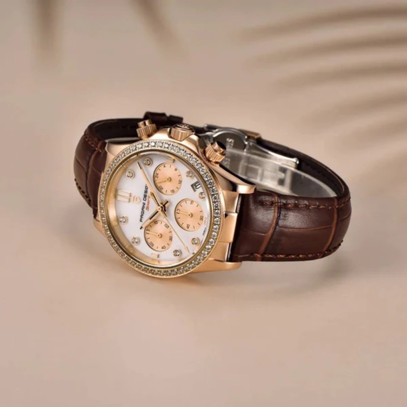 Жіночий годинник Pagani Design PD-1730 Gold-Brown з сапфіровим склом та хронографом