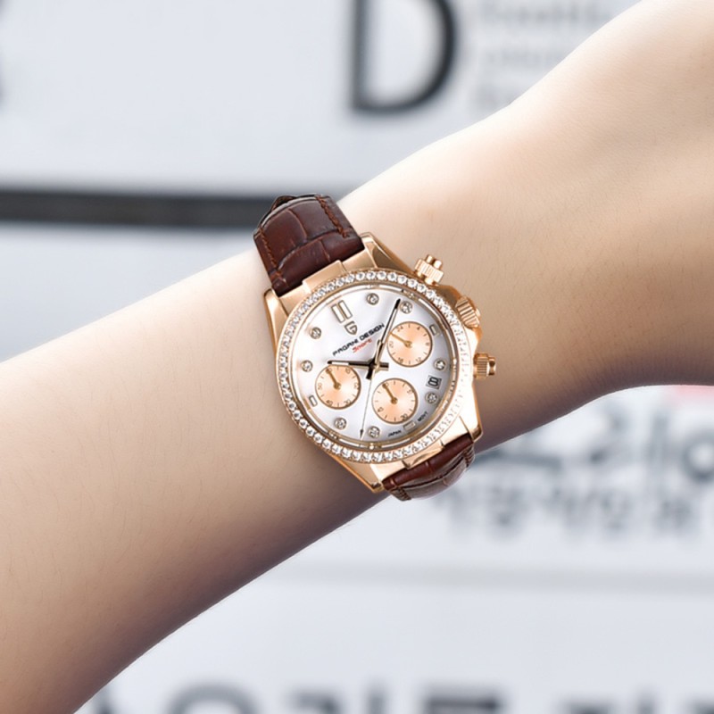Жіночий годинник Pagani Design PD-1730 Gold-Brown з сапфіровим склом та хронографом