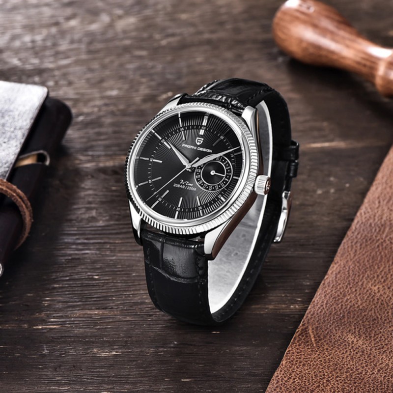 Мужские часы Pagani Design PD-1689 Silver-Black с сапфировым стеклом и механизмом SEIKO