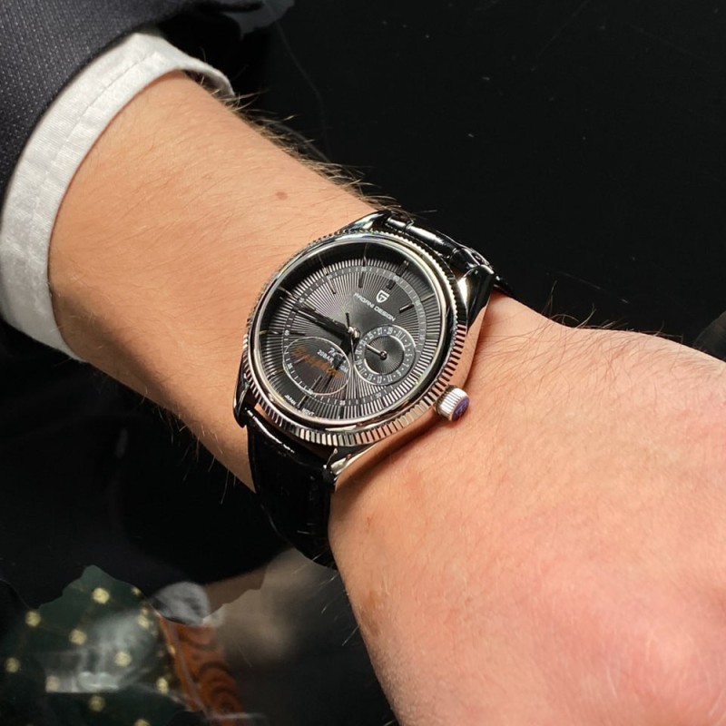 Мужские часы Pagani Design PD-1689 Silver-Black с сапфировым стеклом и механизмом SEIKO