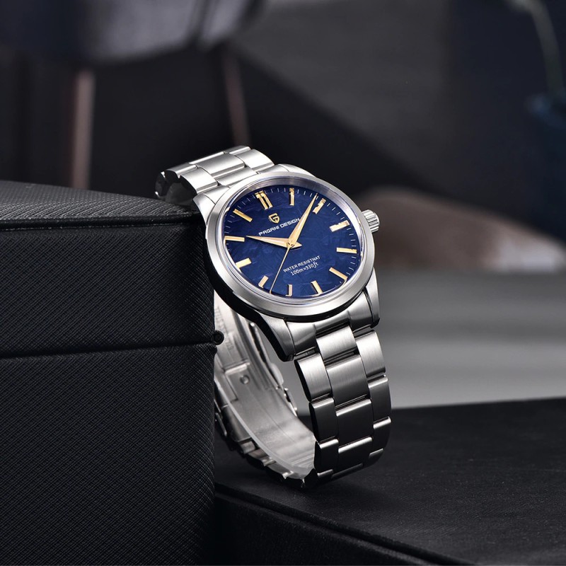 Мужские часы Pagani Design PD-1734 Silver-Blue с сапфировым стеклом и механизмом Seiko VH31