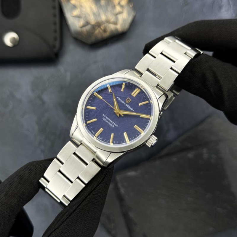 Мужские часы Pagani Design PD-1734 Silver-Blue с сапфировым стеклом и механизмом Seiko VH31