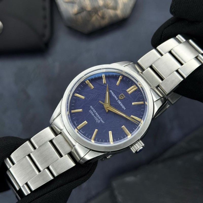 Мужские часы Pagani Design PD-1734 Silver-Blue с сапфировым стеклом и механизмом Seiko VH31