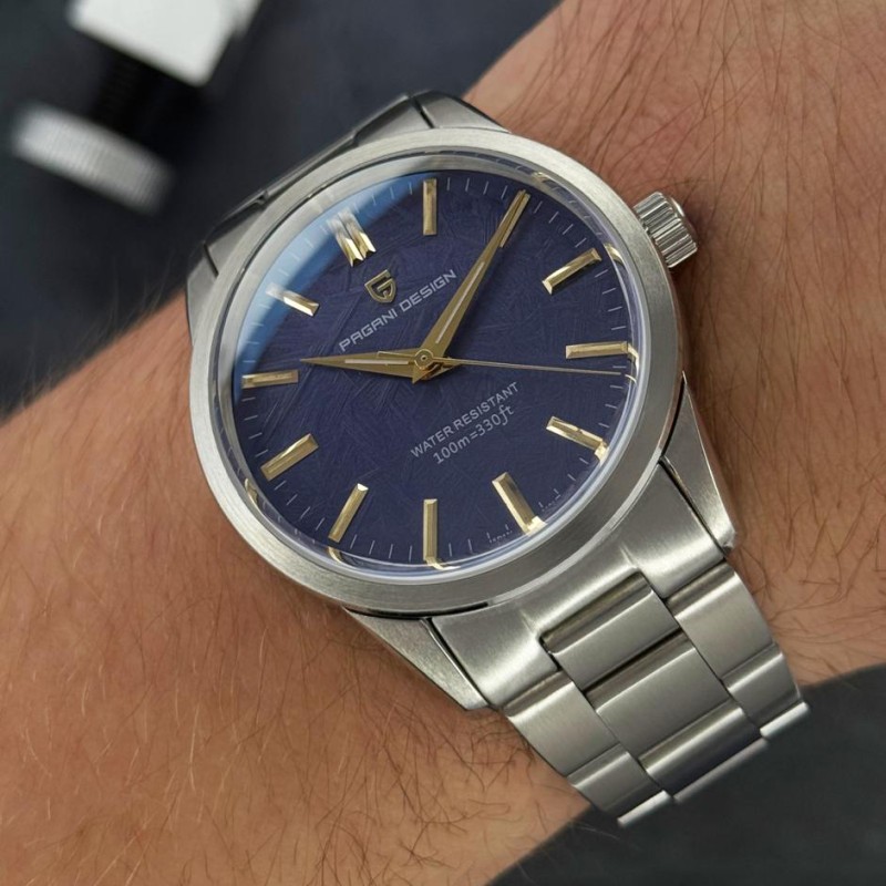 Мужские часы Pagani Design PD-1734 Silver-Blue с сапфировым стеклом и механизмом Seiko VH31