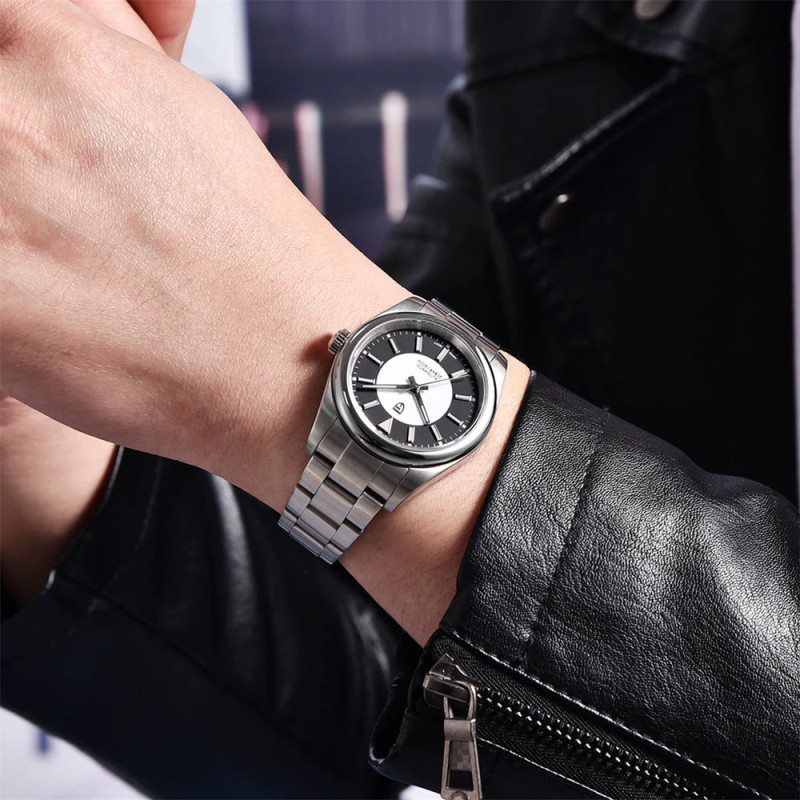 Мужские механические часы Pagani Design PD-1764 Silver-Black с сапфировым стеклом и механизмом SEIKO NH35