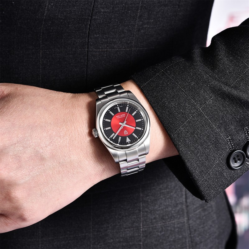 Мужские часы Pagani Design PD-1764 Silver-Red с сапфировым стеклом и механизмом SEIKO NH35