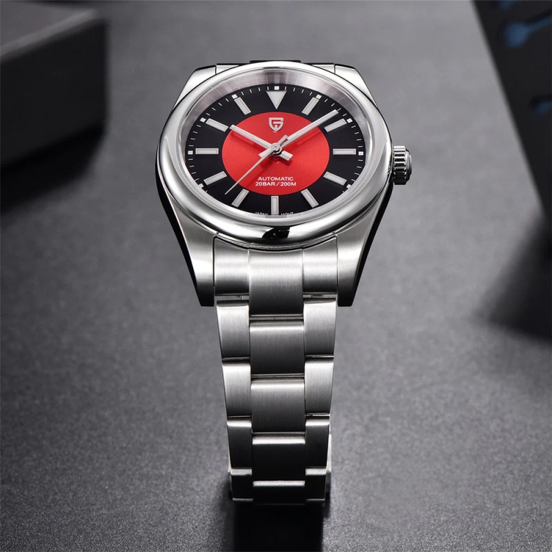 Мужские часы Pagani Design PD-1764 Silver-Red с сапфировым стеклом и механизмом SEIKO NH35