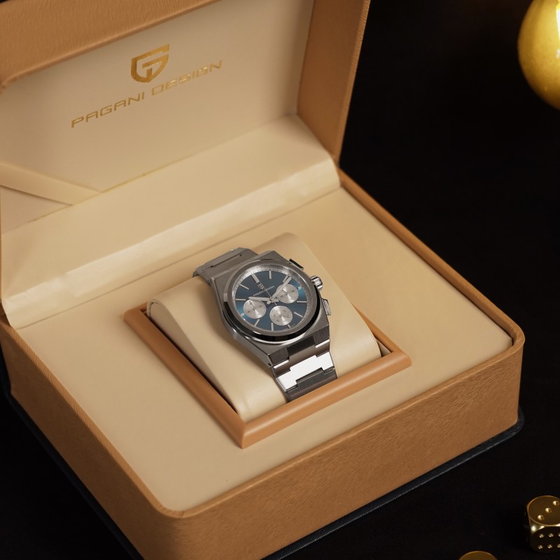 Мужские часы Pagani Design PD-1761 Silver-Blue с сапфировым стеклом и механизмом SEIKO VK63